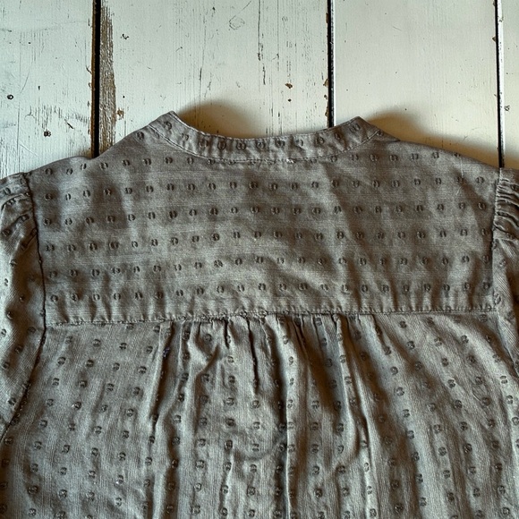 Lucky Brand Olive Green Textured Blouse Size SP Pintuck Button Front Cotton Boho - Picture 4 of 13